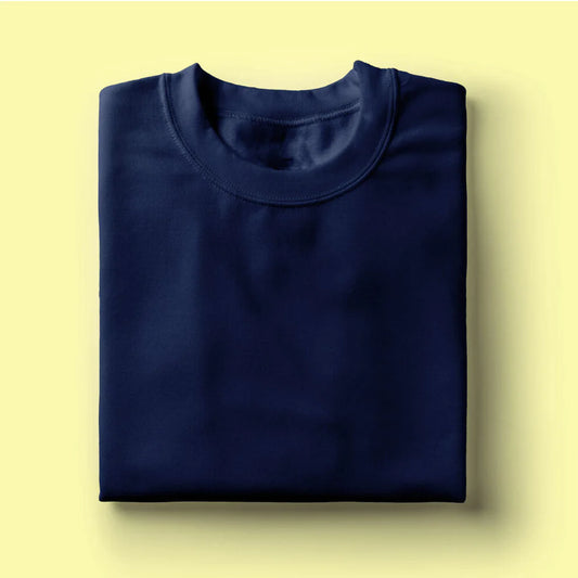 Solid: Navy Blue Round Neck T-Shirt